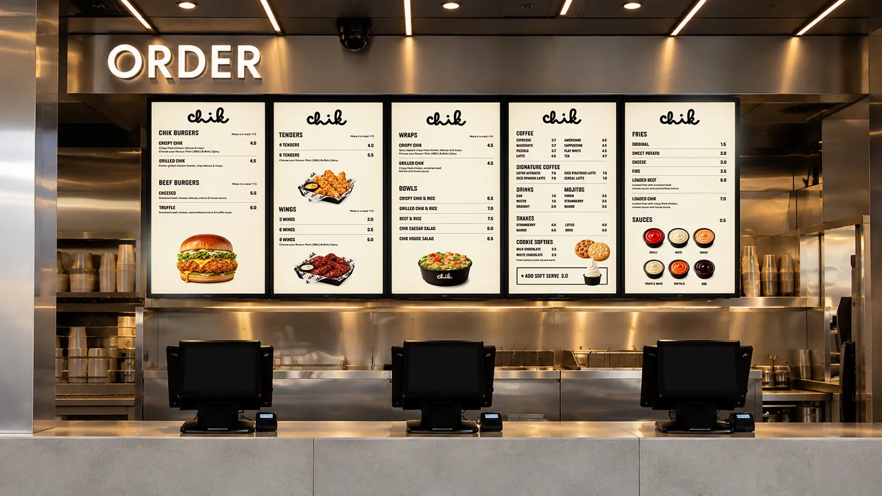 Chik order counter with illustrated menu boards