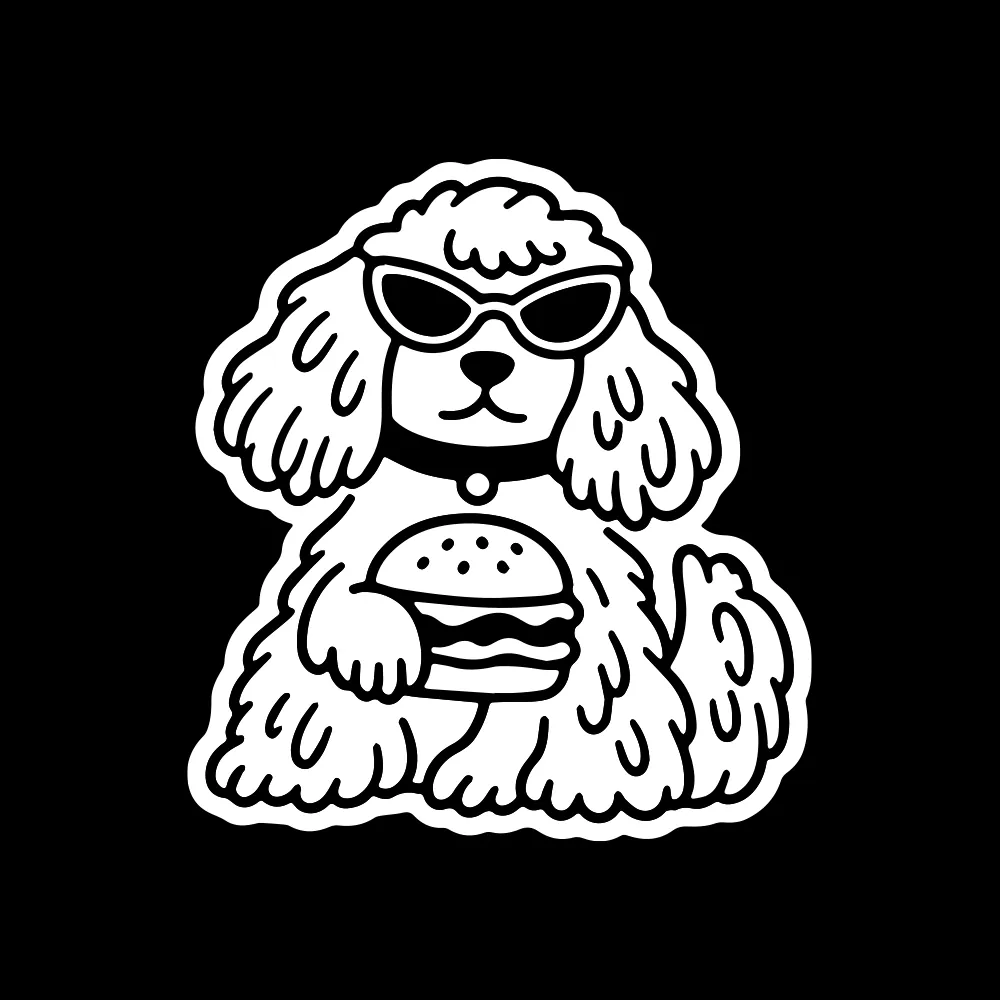 Chik sticker: poodle holding a burger