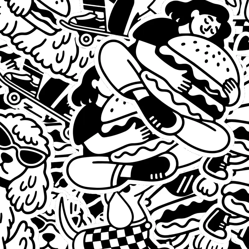 Animated loop of Chik stickers scattered across the frame