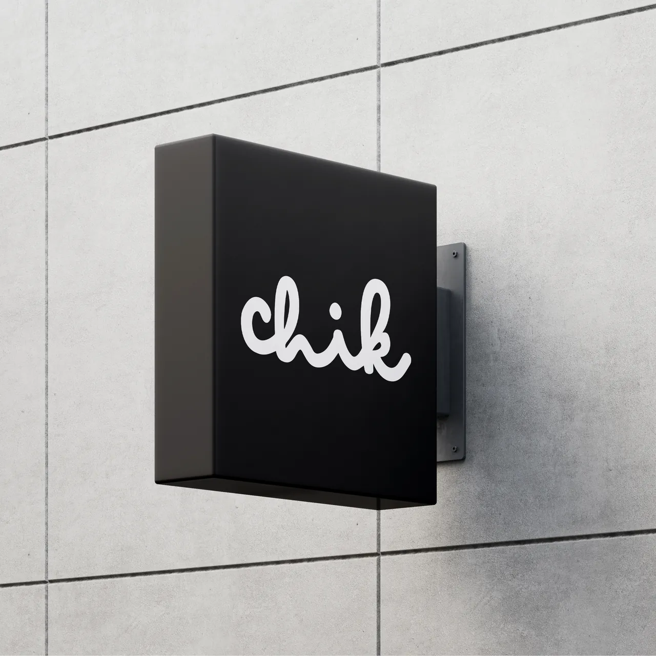 Black square Chik sign on a concrete wall